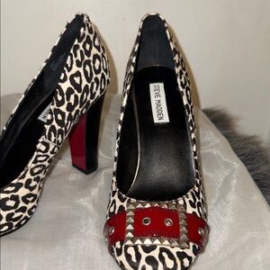 Steve Madden Animal Print Heels with Red Detail